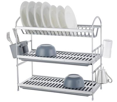 China Viable Wholesale NSF Aluminum 3 Tier Removable Dish Drying Rack Kitchen Storage Rack With Drain Tray for sale