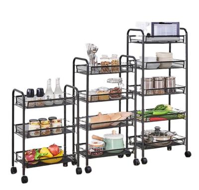 China Multi-Layer Mobile Kitchen Rack Small Sustainable Trolley Floor Suitable Household Rolled Vegetable Basket Storage Rack for sale