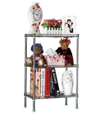 China Hot Selling 3 Tier Viable Space Metal Strong Bearing Rack With Feet Adjustable Style Storage Wire Organizer Shelving 1200*450*1200 for sale