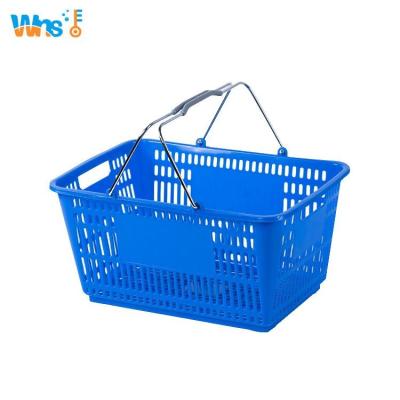 China Modern Hot Sale 28L Supermarket Grocery Mesh PP Portable Plastic Shopping Basket for sale