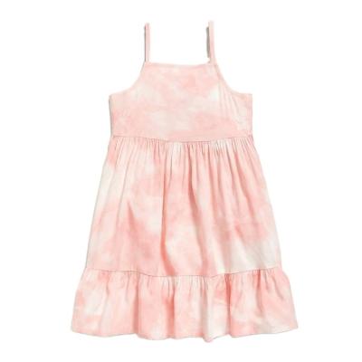 China New Design Summer Children Lovely Toddler Babies Pink Tank Top Breathable Dye Sleeveless Tie Tiered Dress for sale