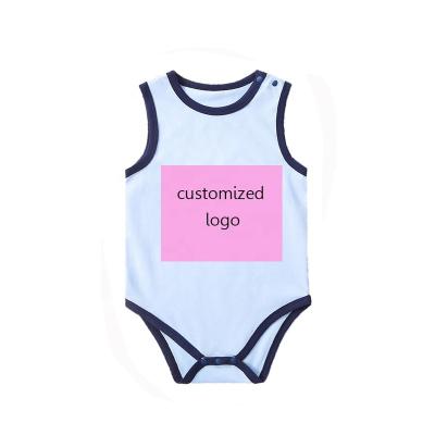 China 2022Factory Cotton Wholesale Price White Breathable Custom Baby Clothes 100%Cotton Rompers Unisex Clothing Sleeveless Newborn Baby Rompers for sale