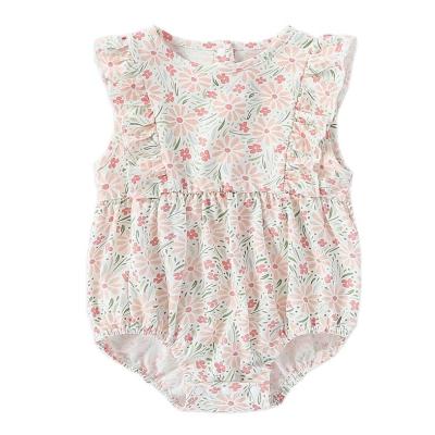 China Breathable Cotton Factory Wholesale Price Floral Print Custom Baby Clothes Babies To Ruffle Newborn Sleeve Rompers Clothing Rompers for sale