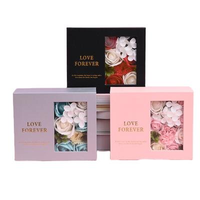 China Recyclable Custom Luxury Cardboard PVC Preserved Flower Box Packaging Roses Forever Soap Flowers Gift Boxes With Foam for sale