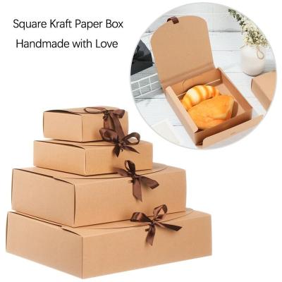 China 10pcs Square Handmade Kraft Paper Box Cardboard Packaging Valentine's Day Wedding Easter Party Gift Box With Ribbons Candy Storage for sale