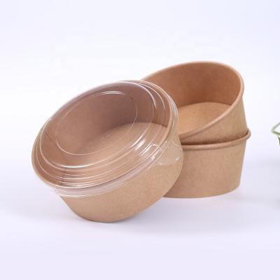 China Waterproof Eco-friendly Kraft Paper Packaging Round Bowl Salad Catering Lunch Box Fast Food Paper Bowl Wholesale for sale