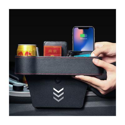 China Washable Waterproof Car Storage Accessories Console Seat Gap Side Filler Between Seats Gap PU Car Seat Organizer With Coin Drink Leather Cup Holder for sale