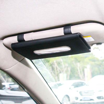 China Fashion Car Face Cloth Towel Holder Modern Custom Logo PU Car Sun Visor Clip Leather Tissue Box For Car for sale