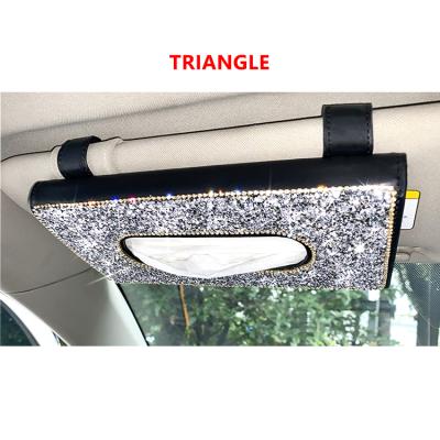 China Car Inside Fashion Luxury Pink Beige Bling Bling Diamond Paper Towel Cover Container Auto Decorative Black For Car Sun Shade for sale