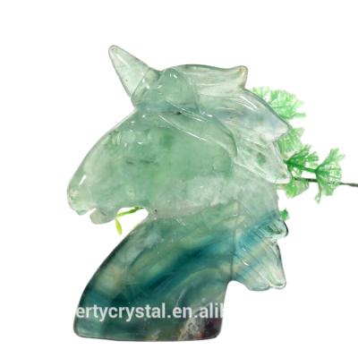 China Europe Natural Fluorite Green Blue Hand Carving Unicorn Healing for sale