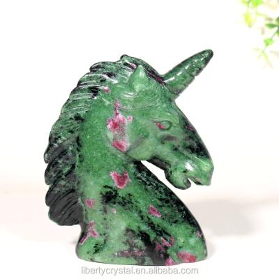 China Europe Carved Crystal Unicorn Natural Green Ruby Zoisite Stone Quartz for sale