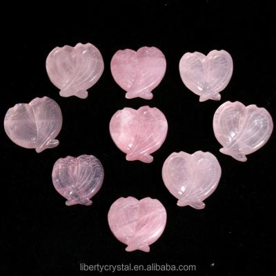 China Europe Stunning Natural Rose Quartz Carved Crystal Angel Wings Healing Figurines for sale