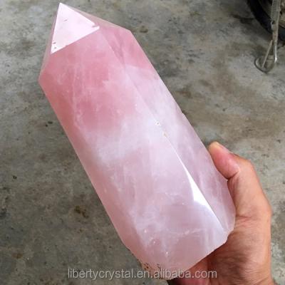 China Wholesale Natural Stone Crystal Point From China Large Rose Quartz Crystal Wand Pink for sale