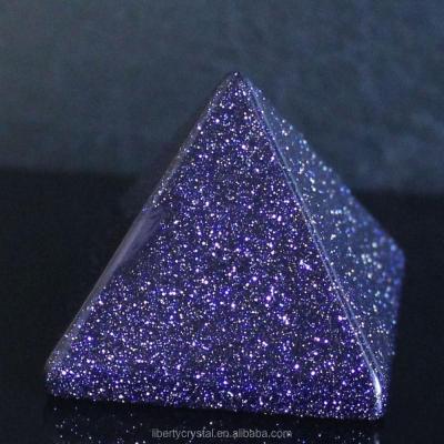 China China Natural Golden Blue Stone Pyramids Hand Carved Crystal Pyramid for sale