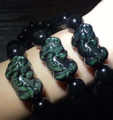 China China High Quality Natural Obsidian Quartz Hand Carved Pi Xiu Bracelet For Sale for sale