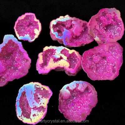 China AMAZING Europe Pink Aura Quartz Crystal Geodes Moroccan Geode For Decoration for sale