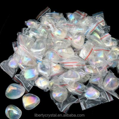 China Europe Wholesale Angel Aura Quartz Crystal Tumbled Stones Titanium Coated for sale