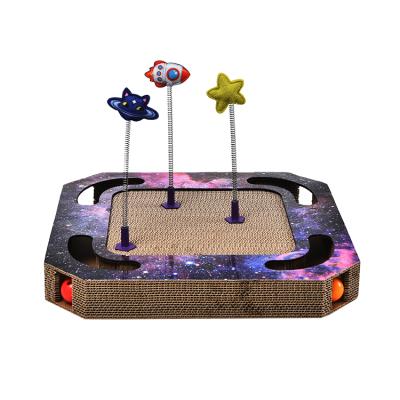 China New Design Viable Cat Toy Rough Furface Cat Scratching Board with Two Toy Balls for sale