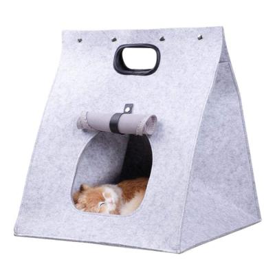 China Pet Puppy Cat House Washable Collapsible Cat Bed Warm Nest Carrier Bag Felt Portable Outdoor Viable Multifunctional for sale