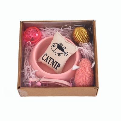 China 2020 Viable New Cute Pet Cat Toy Box Set Cat Bowl Collar Gift Box for sale