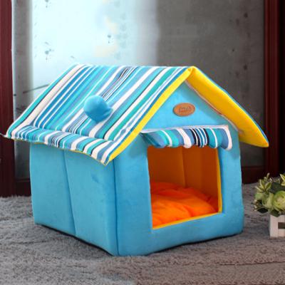 China Sustainable Fashion Striped Cover Removable Mat Dog Houses Dog Beds for sale