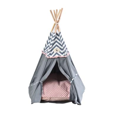 China Travel Pet Teepee House Fold Away Pet Tent Furniture Cat Bed With Cushion for sale