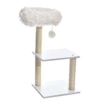 China Viable Simple White Sisal Cat Scratcher Tree Cat Furniture With Super Soft Bed for sale