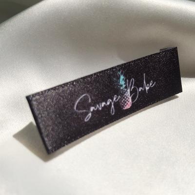 China Viable Custom Brand Logo Clothing Gold Foil Woven Brand Folding Collar Color Print Head Label for sale