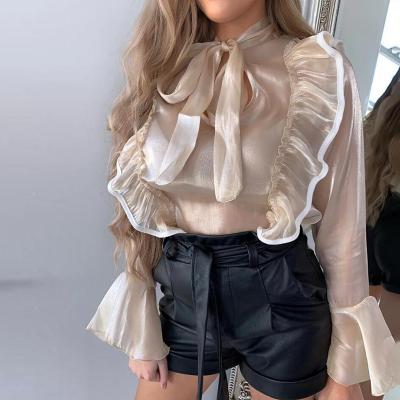 China Fashion high quality ivory gothic ladies long blouse women ivory gothic ladies anti-pilling organza color anti-pilling sheath western blouse tops for sale