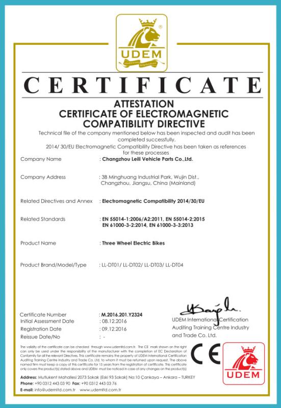 CE certificate - Changzhou Leili Vehicle Parts Co., Ltd