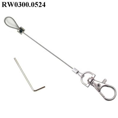 China Security Display RuiWor RW03000524 Security Cable Wire Rope Set with Adjustalbe Lasso Loop and Metal Dog Hook Tirgger Clip with Key for sale