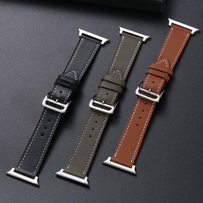 China Replcement Watch Band HuaMJ Wholesale Amazon Popular 38/40mm And 42/44mm Slim Unisex Genuine Leather Strap For Apple Leather Band for sale