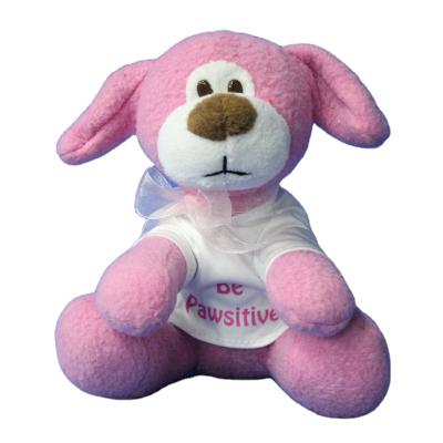 China As a gift children play reasonable price little pink dog stuffed toy with bow plush toy pink dog with T-shirt for sale