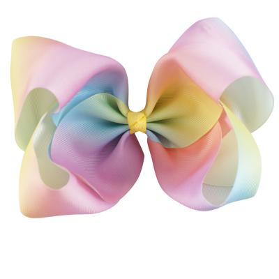 China Wholesale European and American Style Girls Large 6 Inch Rainbow Bow Jojo Bows Thermal Transfer for sale