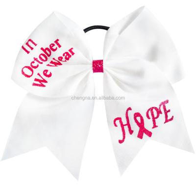 China Girls New Design Pink Breast Cancer Cheer Bow With Elastic Band HBW-1608163-6 for sale