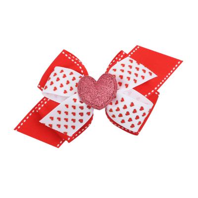 China Wholesale Casual 6 Inch Smart Double Pile Hair Bows For Girls Heart Print Ribbon Bow Hair Clips Kids Valentines Day Hair Accessories for sale