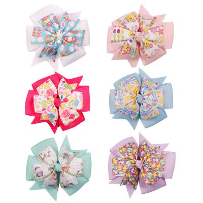 China Hair Accessories Easter Day 4 Inch Two Layered Printed Cute Grosgrain Ribbon Hairpin Bunny Bow Barrettes For Baby Kids Girls Hair Clips for sale