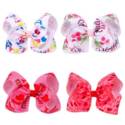 China 3 Inch Boutique Sporty Pink Mother's Day I Love Mom Printed Letters Hair Bow Hairpin Girls Valentines Hair Clips Accessories for sale