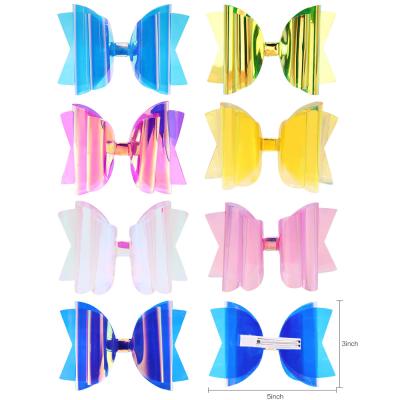 China Girls Summer 5 Inch Three Layers Waterproof Candy Color Jelly Hair Bows With Clips For Girls Dance Party for sale