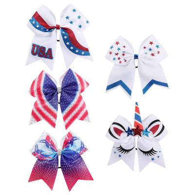 China Military Red White Blue Patriotic 4th of July USA Memorial Day Hair Bows American Flag Veterans Day 7 Inch Cheer Bows Party for sale