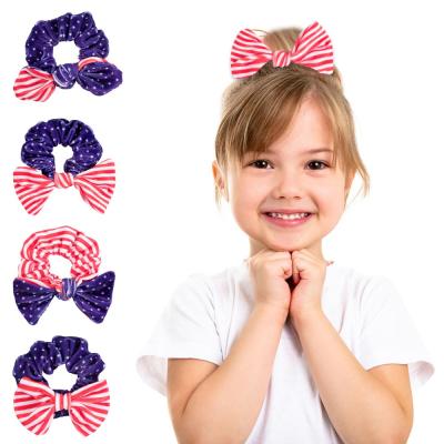 China Kids Elastic 4th of July Hair Ties Velvet Star Patriotic Headband Hair Scrunchies 2pcs/set for Kids Children Independence Day Elastic Hair Scrunchies for sale