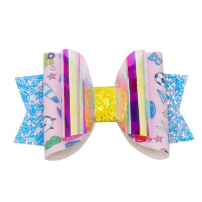 China Fashionable 3inch kids posed back to school hair bows with clips for girls sequin hair accessories for sale