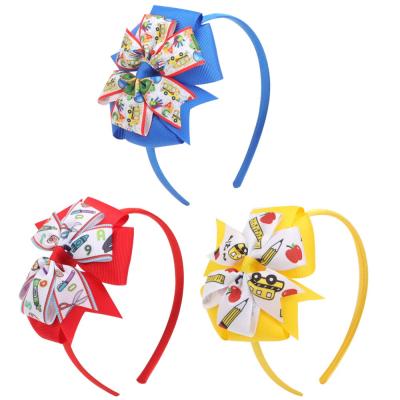 China European and American style customized spring hair accessories hair bows handmade headband small sun back to school bows headbands for sale