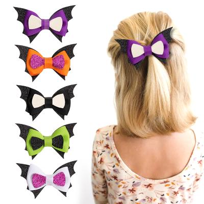 China Fashion Halloween Hair Bow with Funny Hair Accessories Kids Hairpin Bat Glitter Cartoon Hairpin Decoration Clips Baby Hair Clip for sale