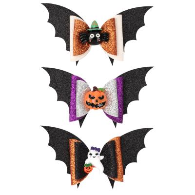 China Halloween Fashion Glitter Bat Hair Clips Wings Hair Bows With Pumpkin Spider Dress Costume Halloween Cosplay Party Hair Accessories for sale