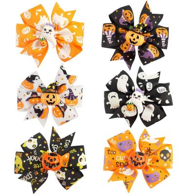 China Fashion European and American Style Grosgrain Ribbon Halloween Pumpkin Hair Bows with Clips Girl Hair Accessories for Baby Infant Hair Clips for sale