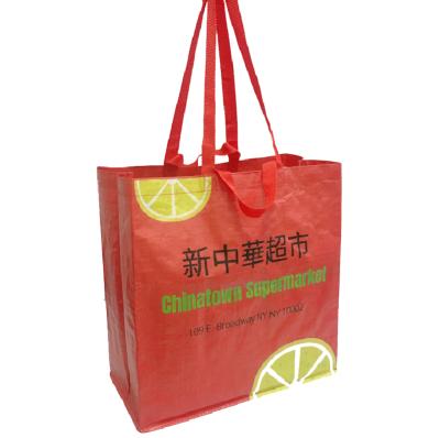 China Promotional Reclycled Fashion Extra Large Laminated PP Woven Shopping Bag With Double Strap Handle for sale