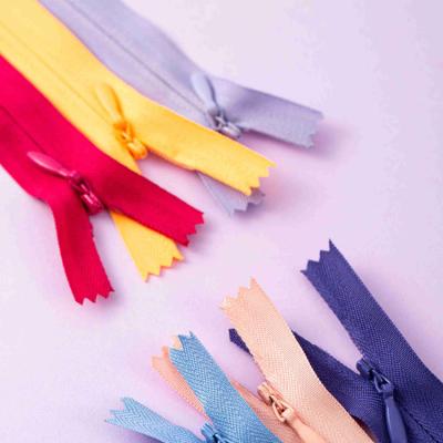 China China Viable Factory Supplier Colorful Invisible 3# Zipper Cloth Tape With Water Drop Puller For Girl's Dress Hidden Teeth Nylon for sale