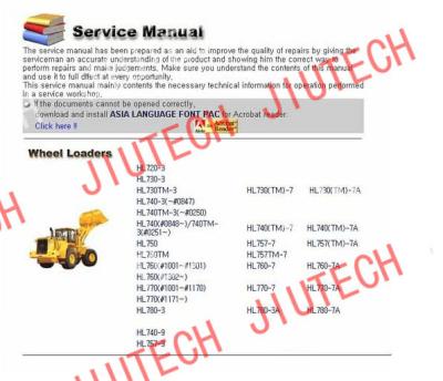 China Auto diagnostiek Software Hyundai Heavy Service Manuals 2012 voor Excfvators Crawler Te koop