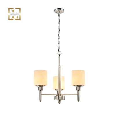 China Traditional Indoor E26 Restaurant Lamp Satin Nickel Finish 3 Light Hotel Hanging Decorative Pendant Light Modern Chandelier for sale